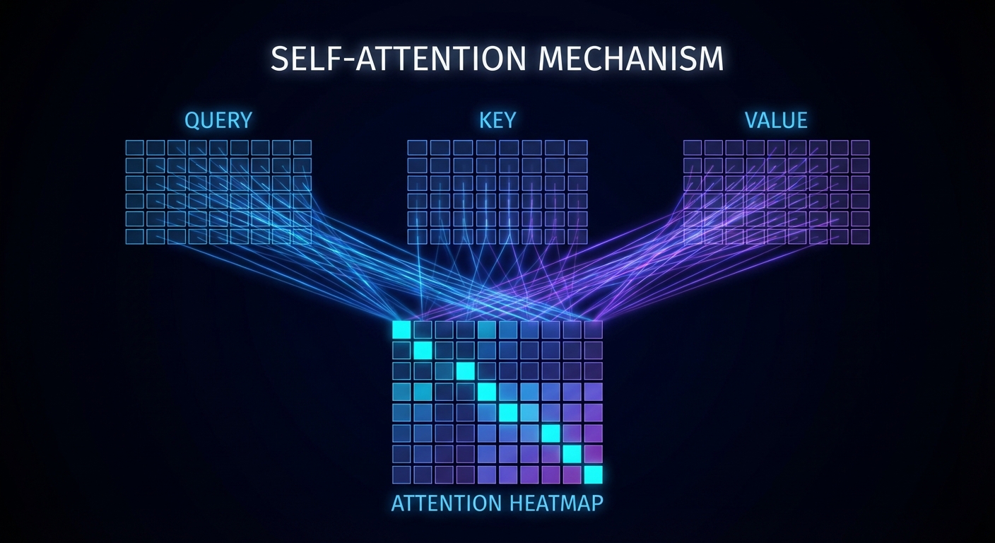 Self-attention mechanism: query, key, value matrices