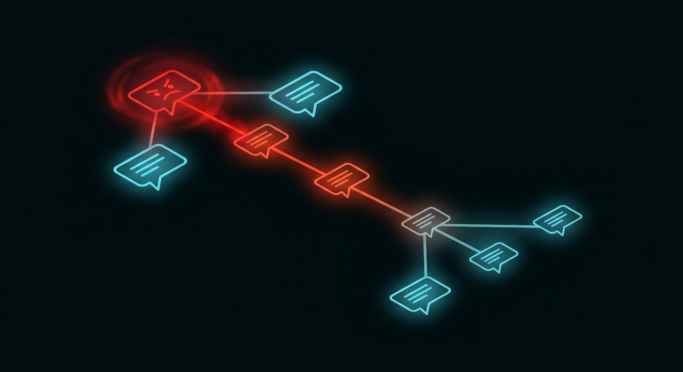Dark diagram showing multi-turn conversation poisoning in AI guardrails