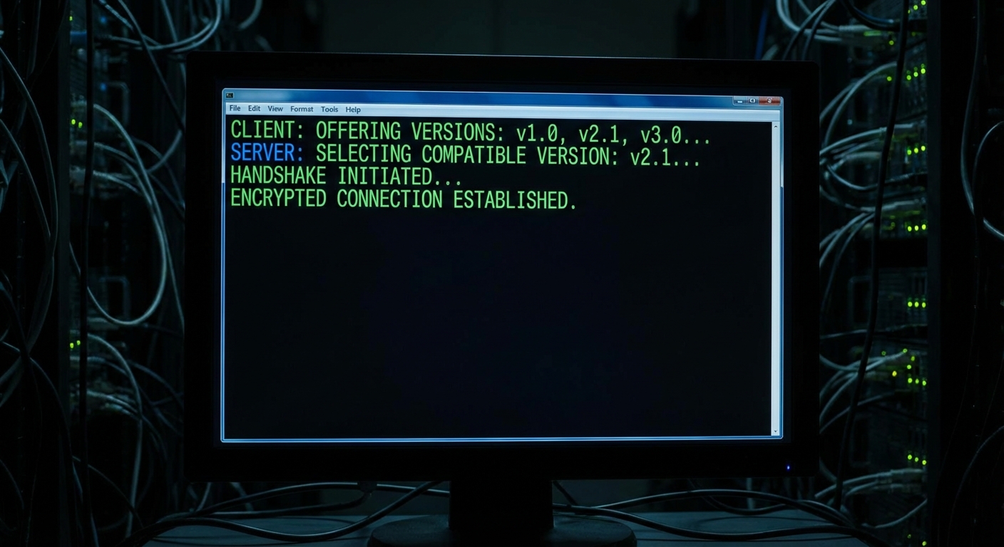 MCP protocol versioning negotiation diagram client offering versions server selecting compatible version dark