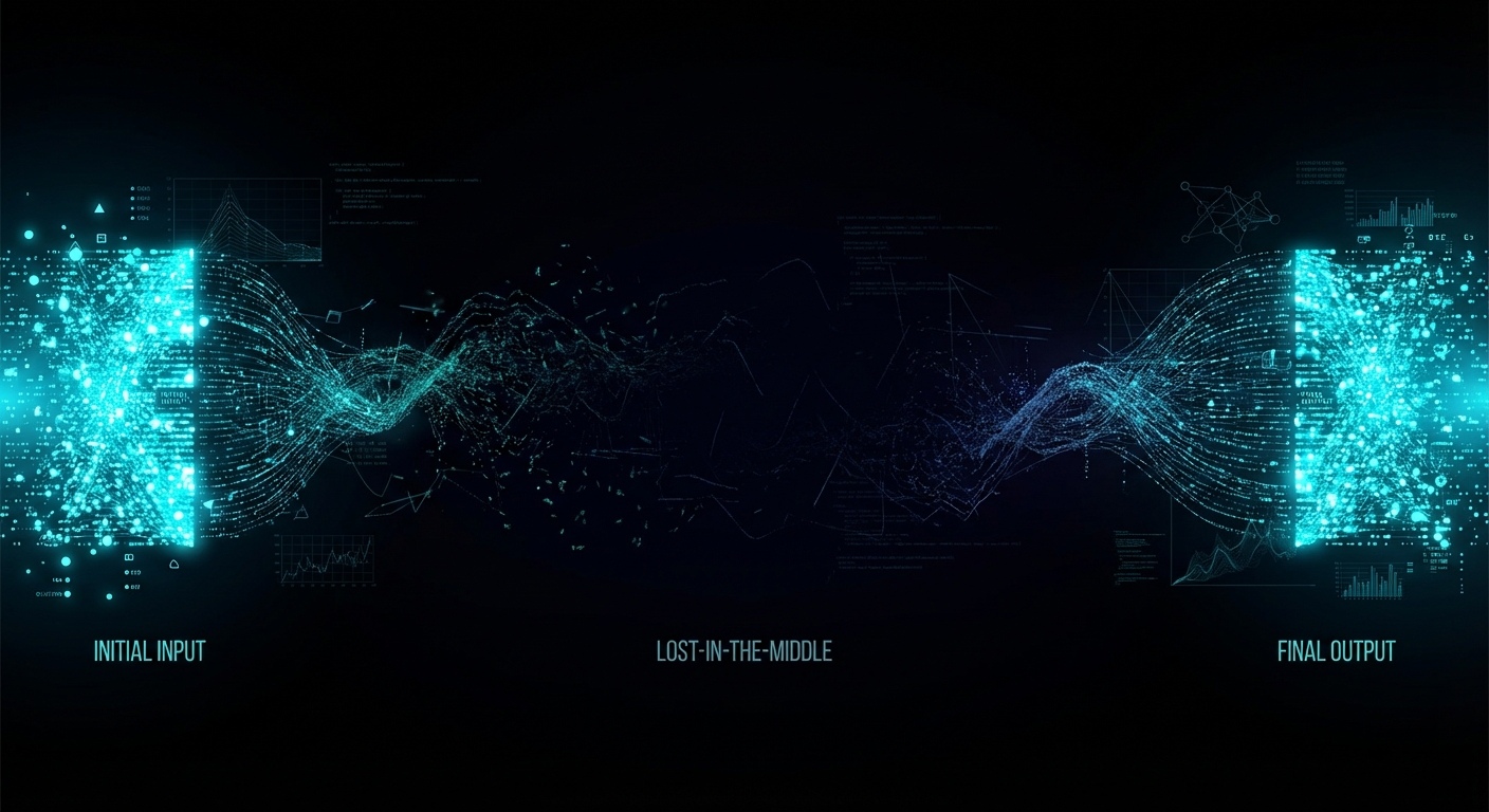 Dark chart showing declining knowledge extraction as chunk size increases, with cyan data points on black background
