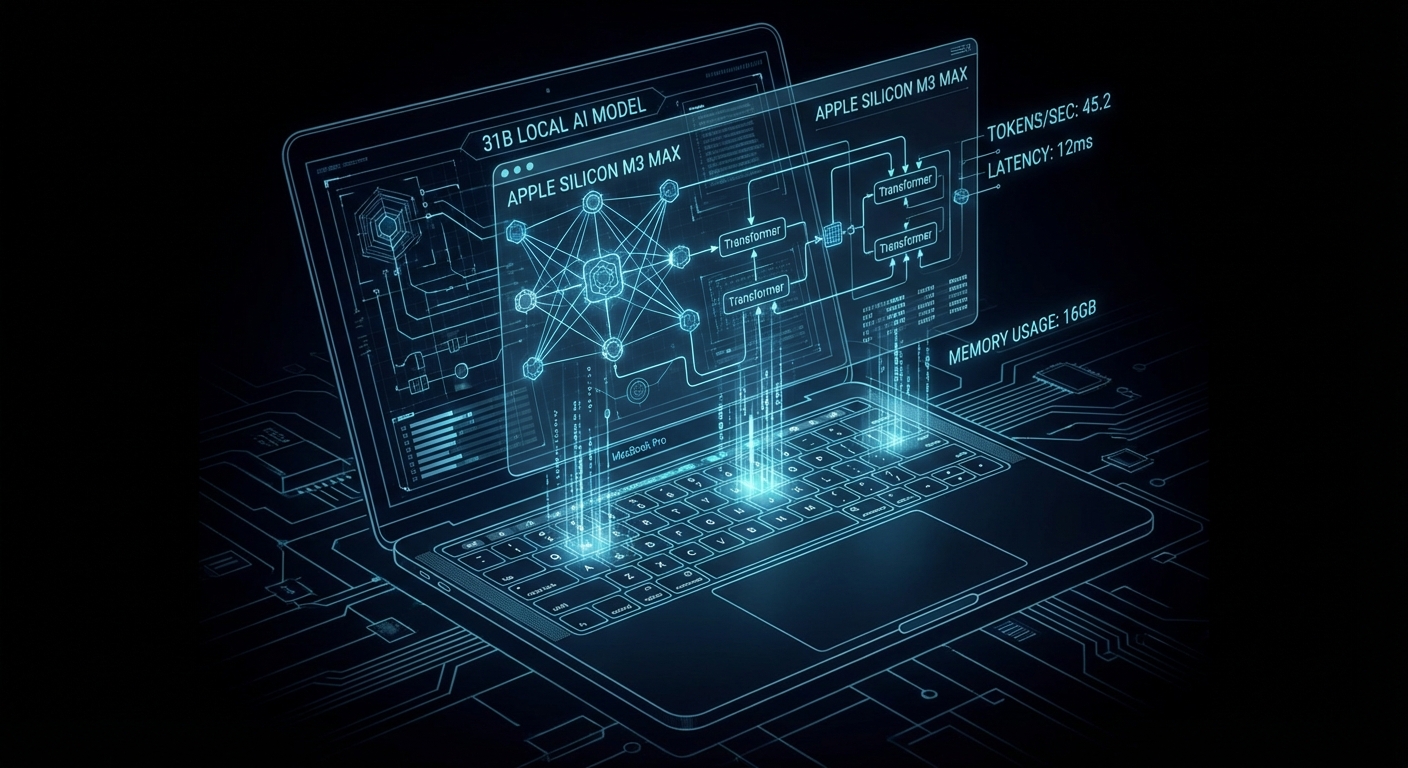 Gemma 4 31B dense model architecture visualisation, dark technical diagram