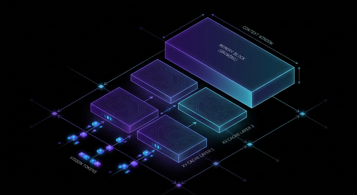 KV cache growth with vision tokens