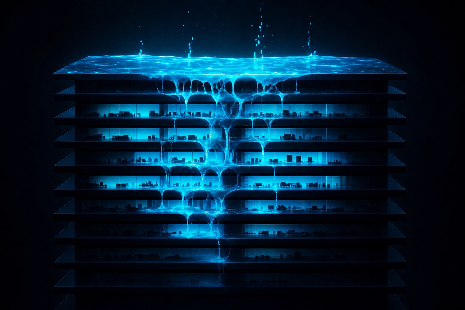 Abstract visualisation of two organisations absorbing intelligence at different rates