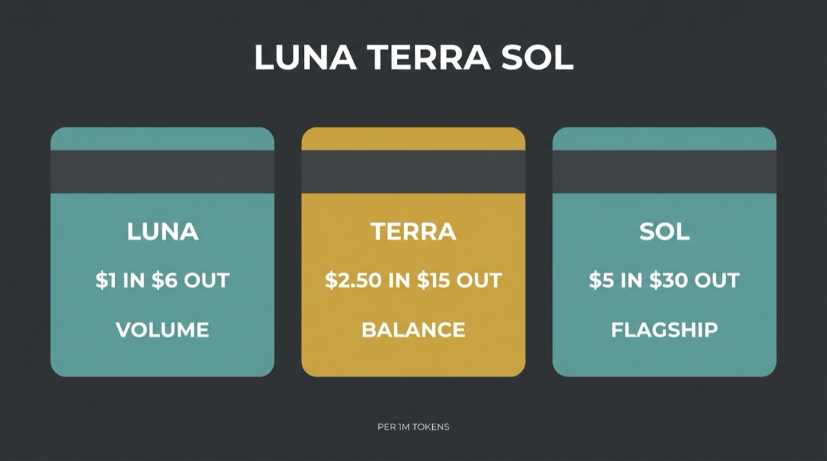 Tier ladder Luna Terra Sol with list prices