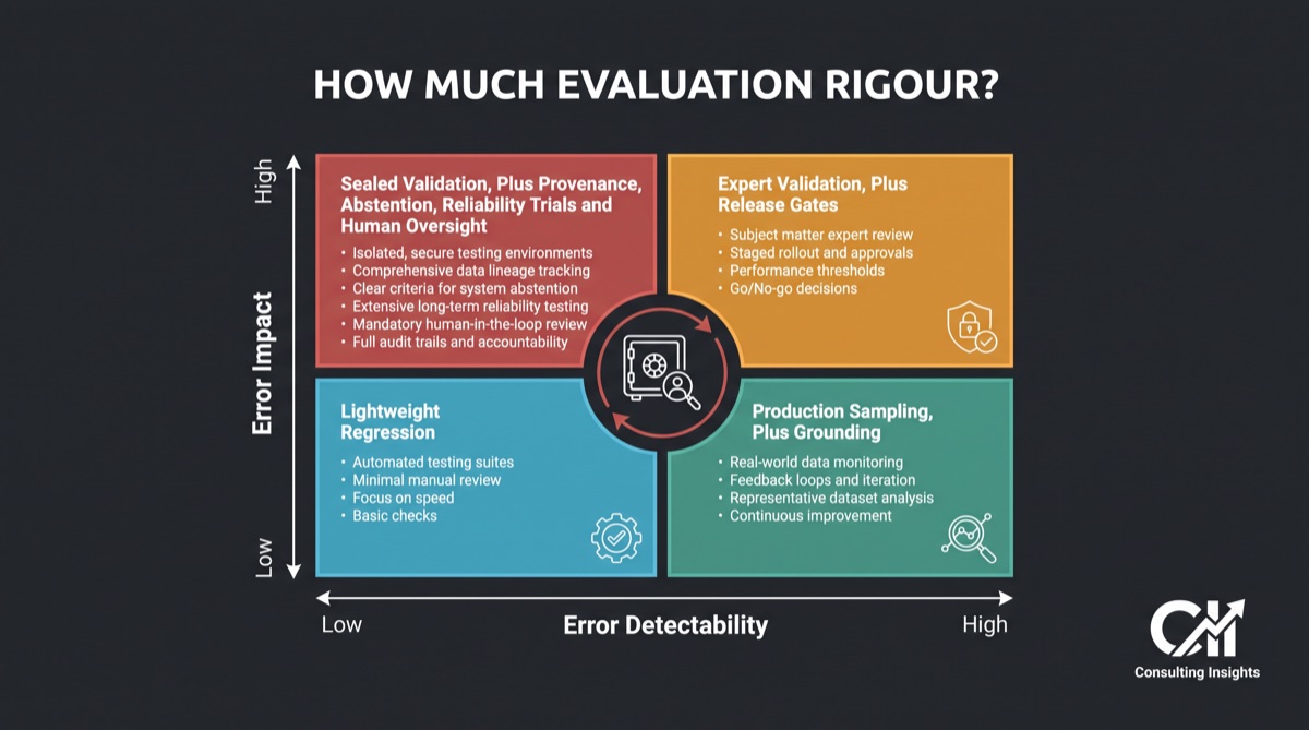 RAG evaluation rigour risk matrix by error impact and detectability